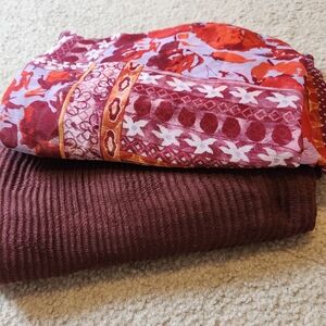 Scarf Bundle - Burgundy and Plum, red, orange Print infinity scarves, set of 2